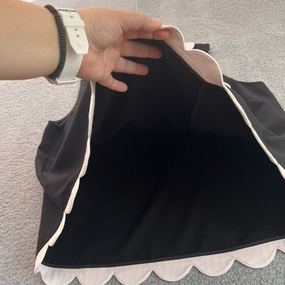 Victoria Beckham Blouse 2X Womens Top Black white Twill Tank Scallop Preppy - Picture 3 of 8